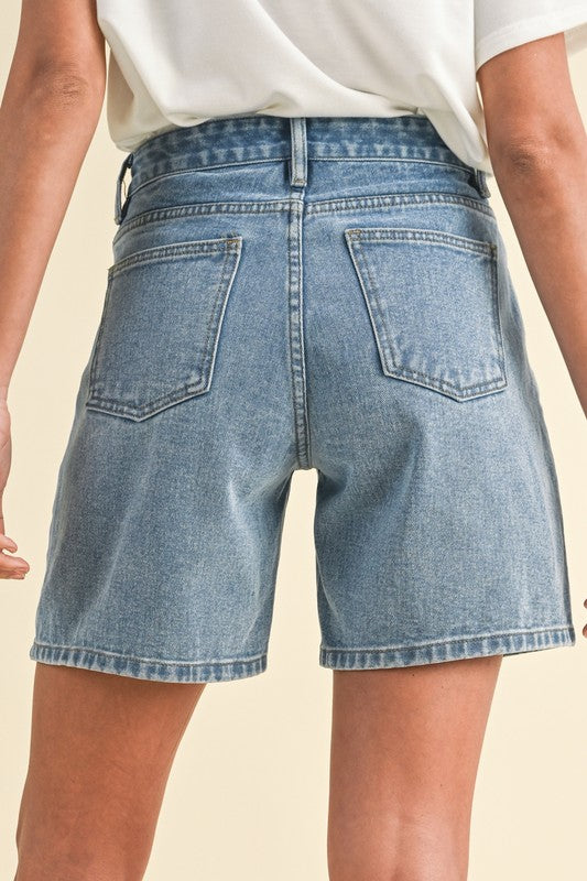 Stretch High Waist Bermuda Denim Mom Shorts