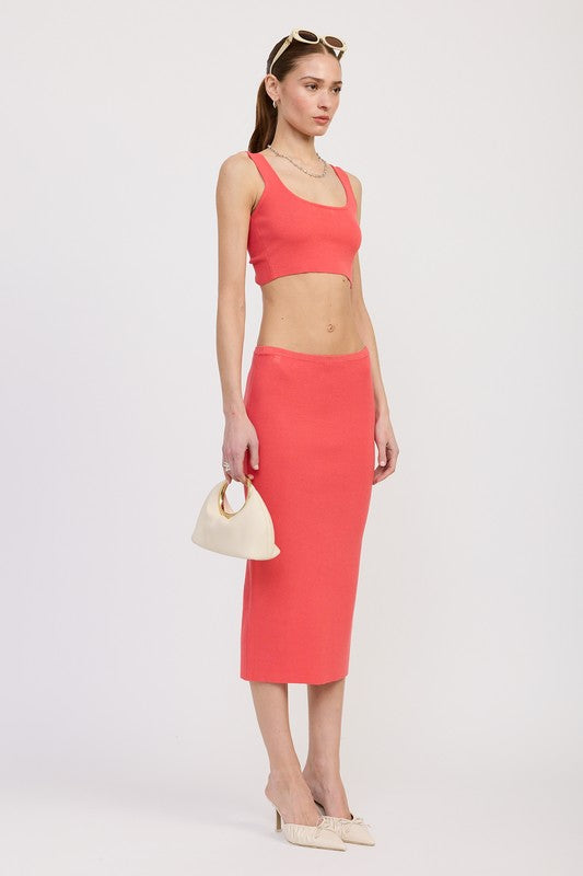 Coral Mid Pencil Skirt With Slit