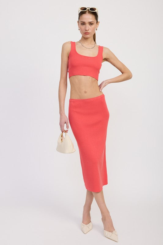 Coral Mid Pencil Skirt With Slit