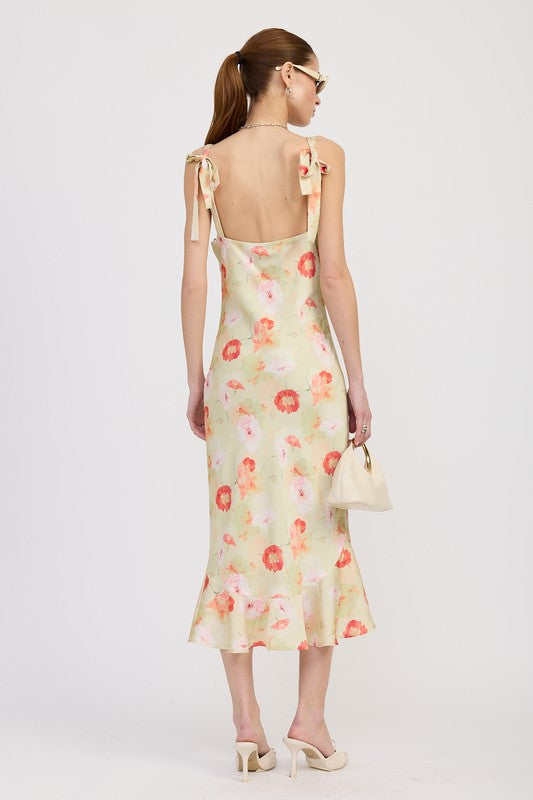 Can't Miss Satin Midi Dress With Scoop Neck