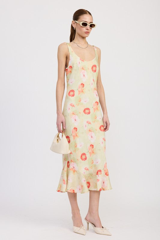 Can't Miss Satin Midi Dress With Scoop Neck
