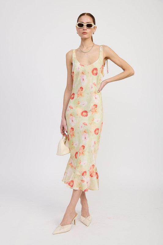 Can't Miss Satin Midi Dress With Scoop Neck