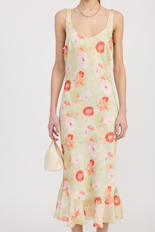 Can't Miss Satin Midi Dress With Scoop Neck