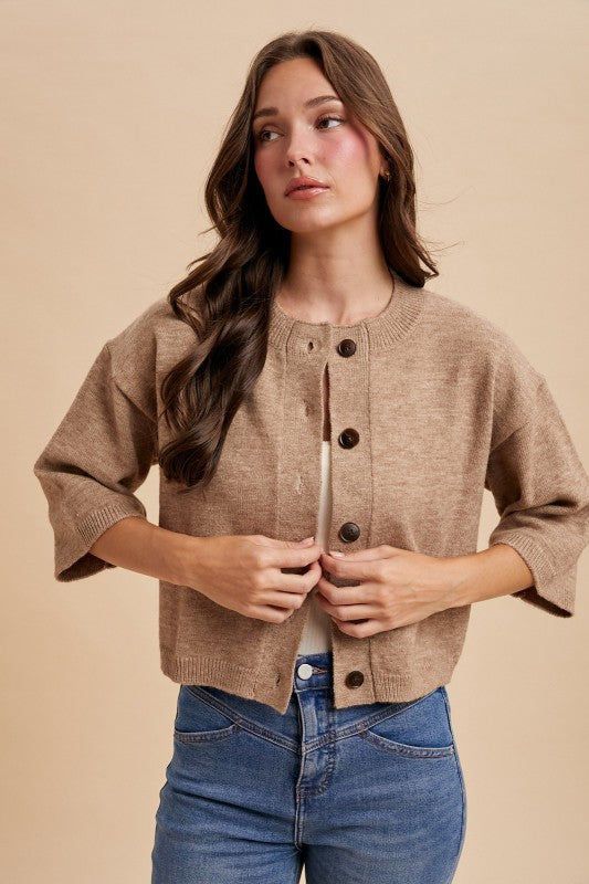 Half Sleeve Button Down Knit Cardigan