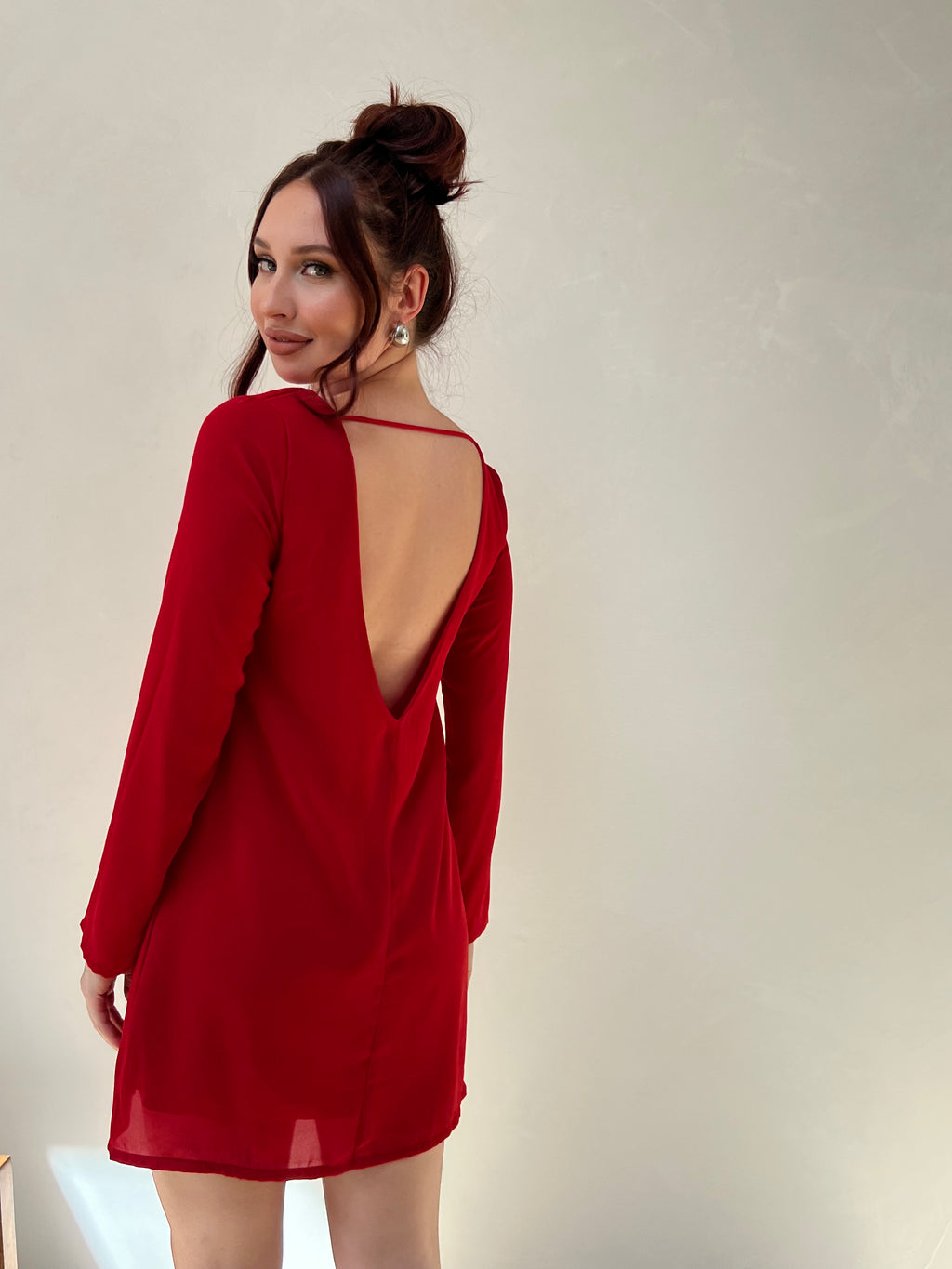 red velvet backless dress – House French Terry Seam Accent Trendy Valentine slip strips and hidden Color:Really Red