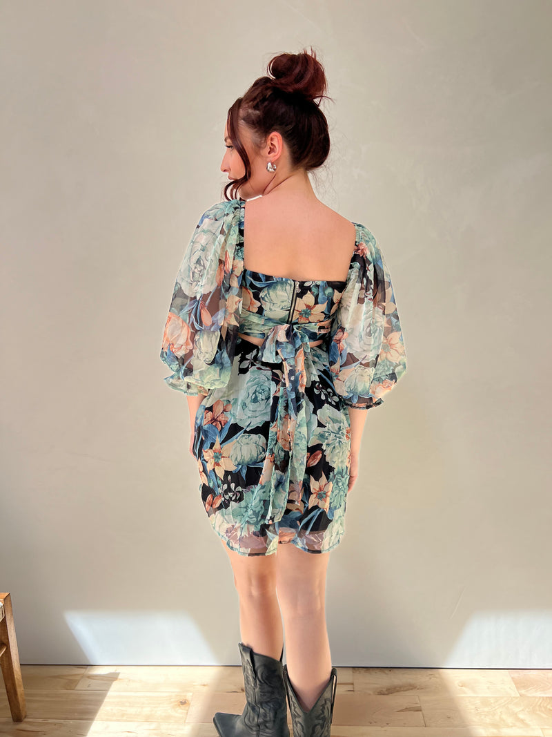 Floral Sweetheart Neck Chiffon Babydoll Dress