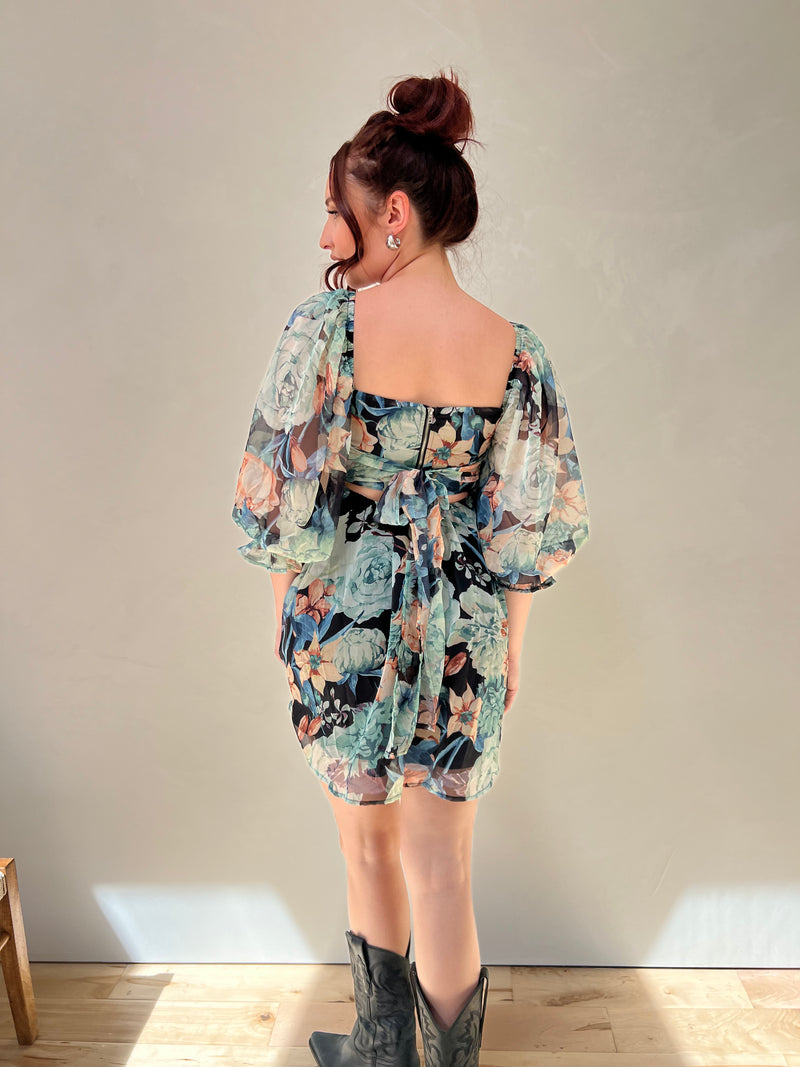 Floral Sweetheart Neck Chiffon Babydoll Dress Velvet House Floral Sweetheart Neck Chiffon Babydoll Dress Velvet House