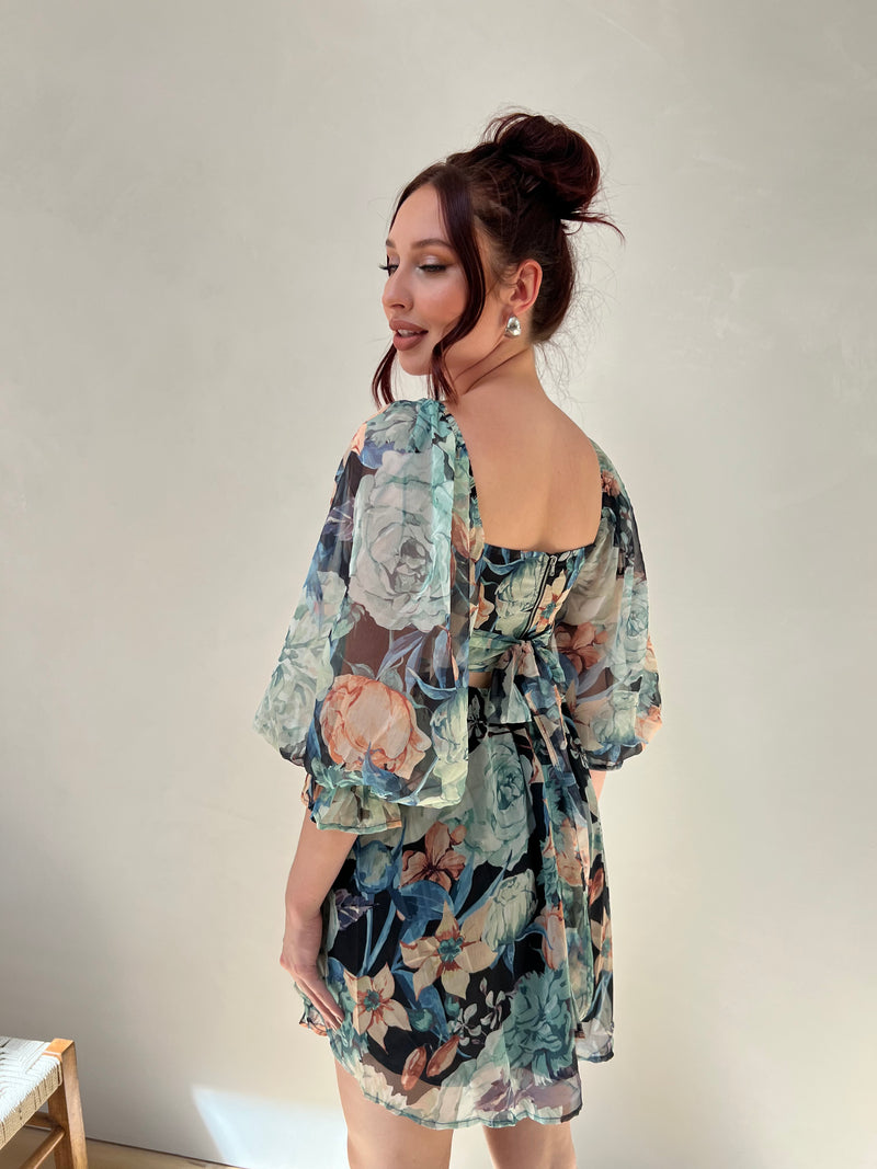 Floral Sweetheart Neck Chiffon Babydoll Dress