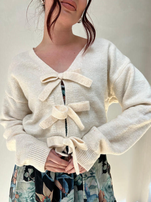 Ribbon Bow Detail Knit Sweater Top