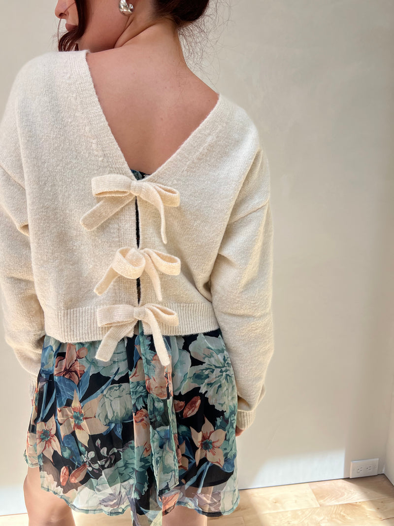 Ribbon Bow Detail Knit Sweater Top