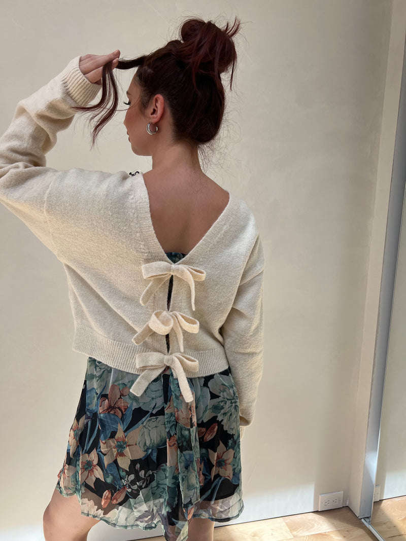 Ribbon Bow Detail Knit Sweater Top