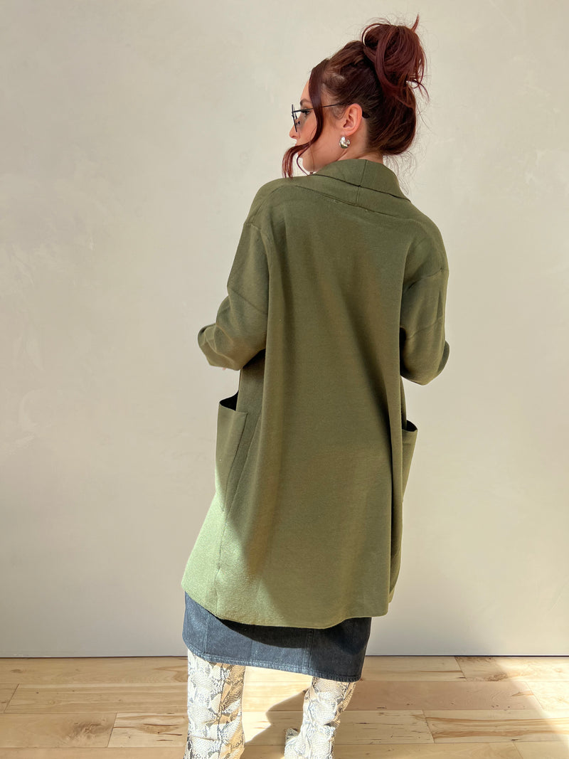 Shawl Collared Large Pocket open longline Cardigan