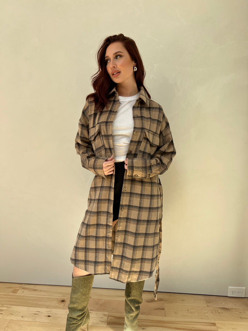 A Little Latte Brushed Plaid Coat