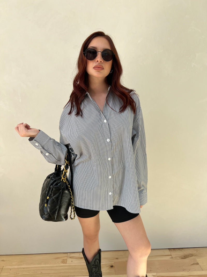 Black Striped Button-Up Shirt