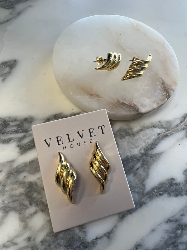 Gold Dipped Triple Layered Twist Stud Drop Earrings