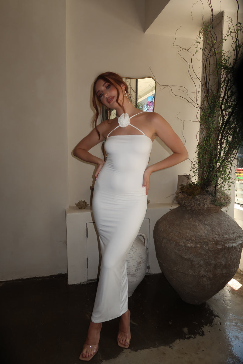 Rose Bodycon Maxi Dress - Classic White