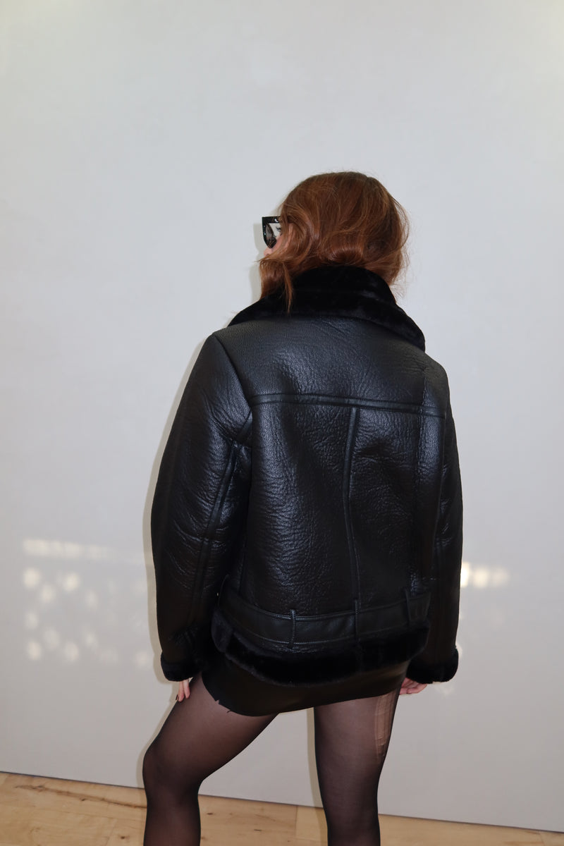 The Cris Black Faux Leather Sherpa Jacket