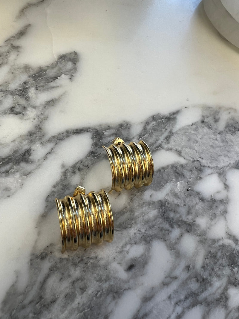 Gold Dipped Wide Ribbed Hoop Earrings