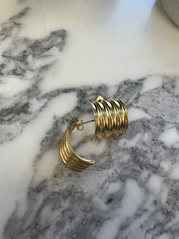 Gold Dipped Wide Ribbed Hoop Earrings