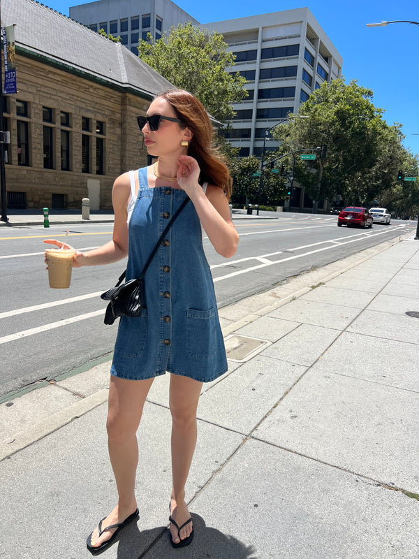 BUTTON DOWN OVERALL DENIM MINI DRESS