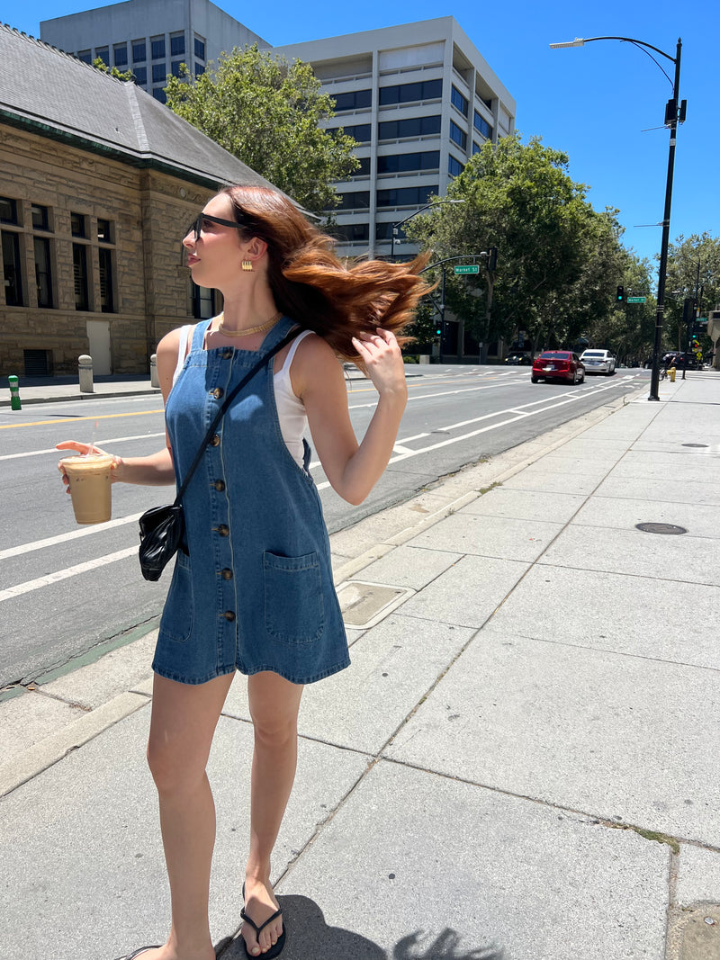 BUTTON DOWN OVERALL DENIM MINI DRESS