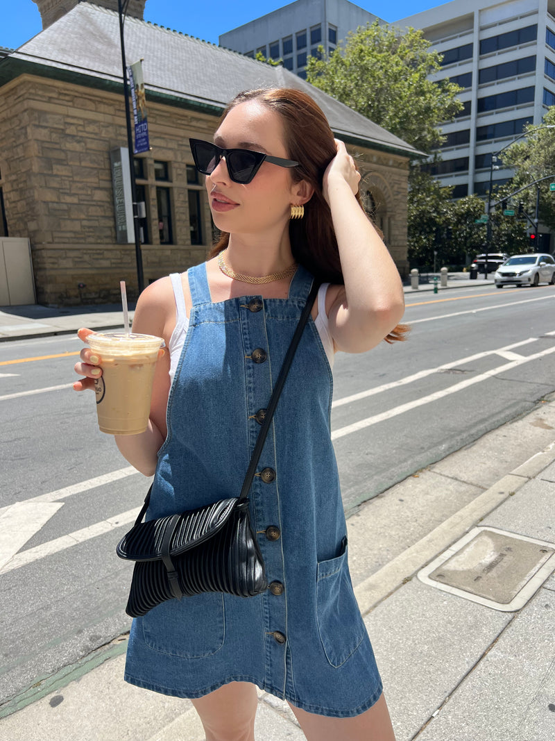 BUTTON DOWN OVERALL DENIM MINI DRESS