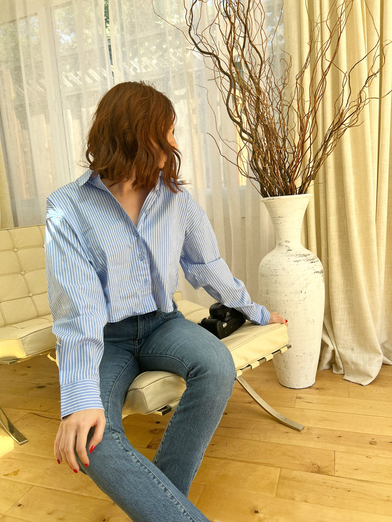 Cropped Business Point Collared Shirt