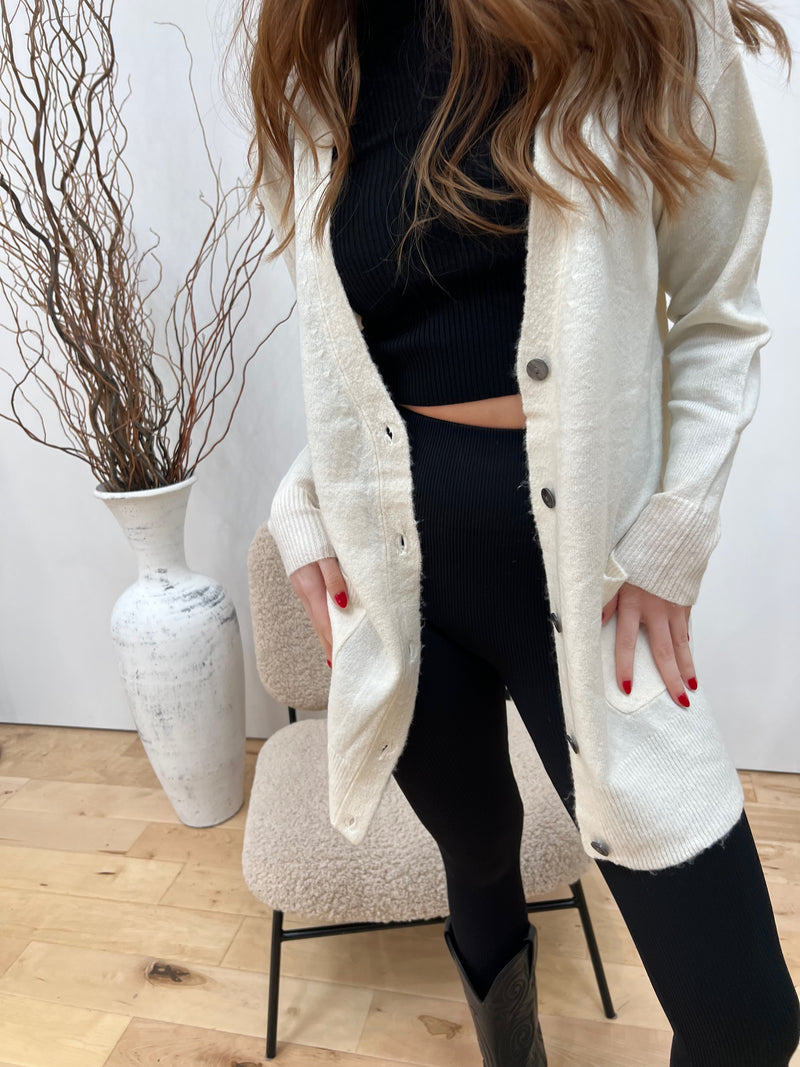 Ivory Knit Button Up Cardigan