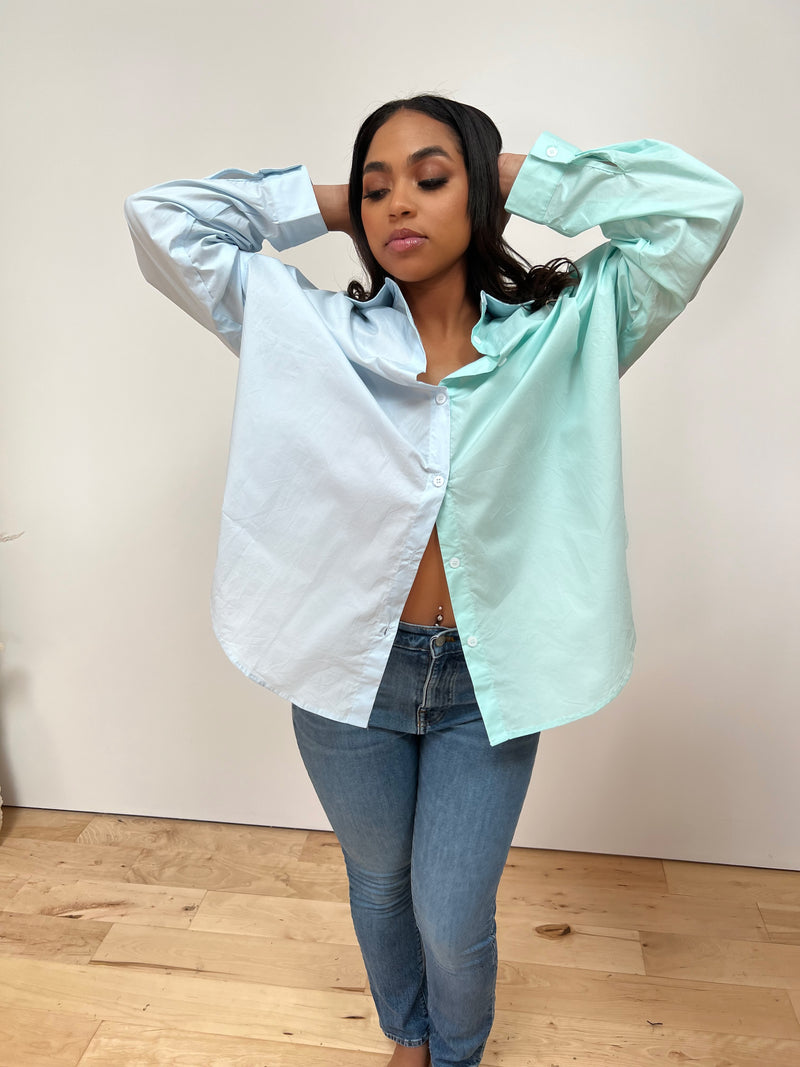 Minty Colorblock Button Down Oversized shirt