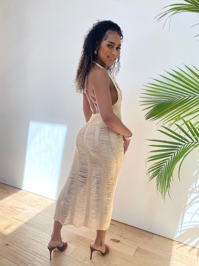 Not So Covered Fringe Halter Midi Coverup