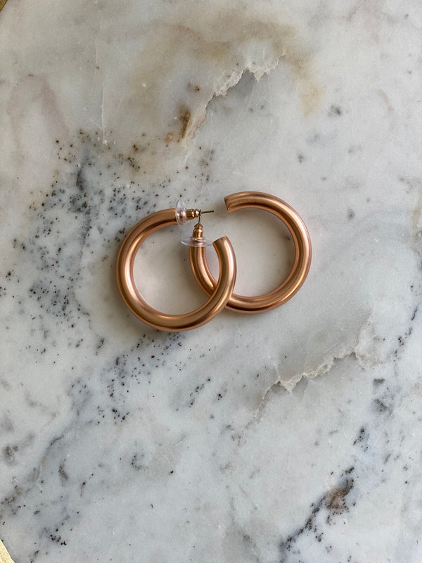 Matte Rose Gold Chunky Round Earrings