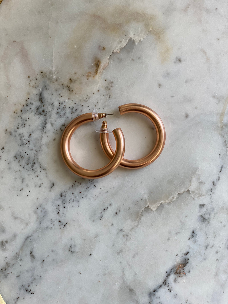 Matte Rose Gold Chunky Round Earrings