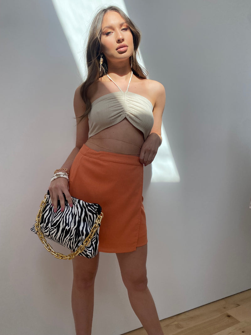 Orange Starburst Linen Mini Skirt