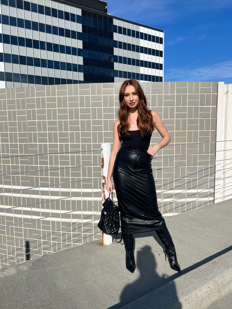 Angelina Faux Leather Midi Skirt